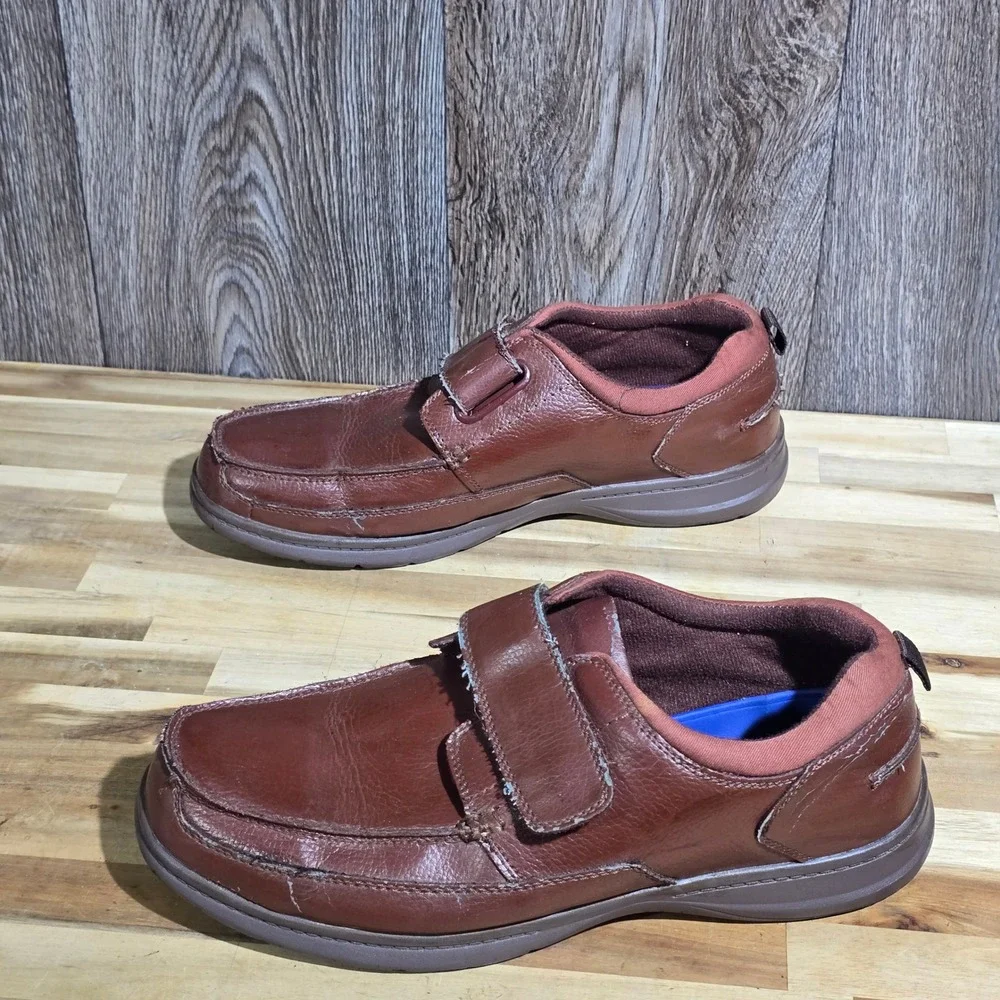 Dr Scholl's Men's 11 D Brown Leather Comfort Moccasin Hook-Loop‎ Closure Shoe